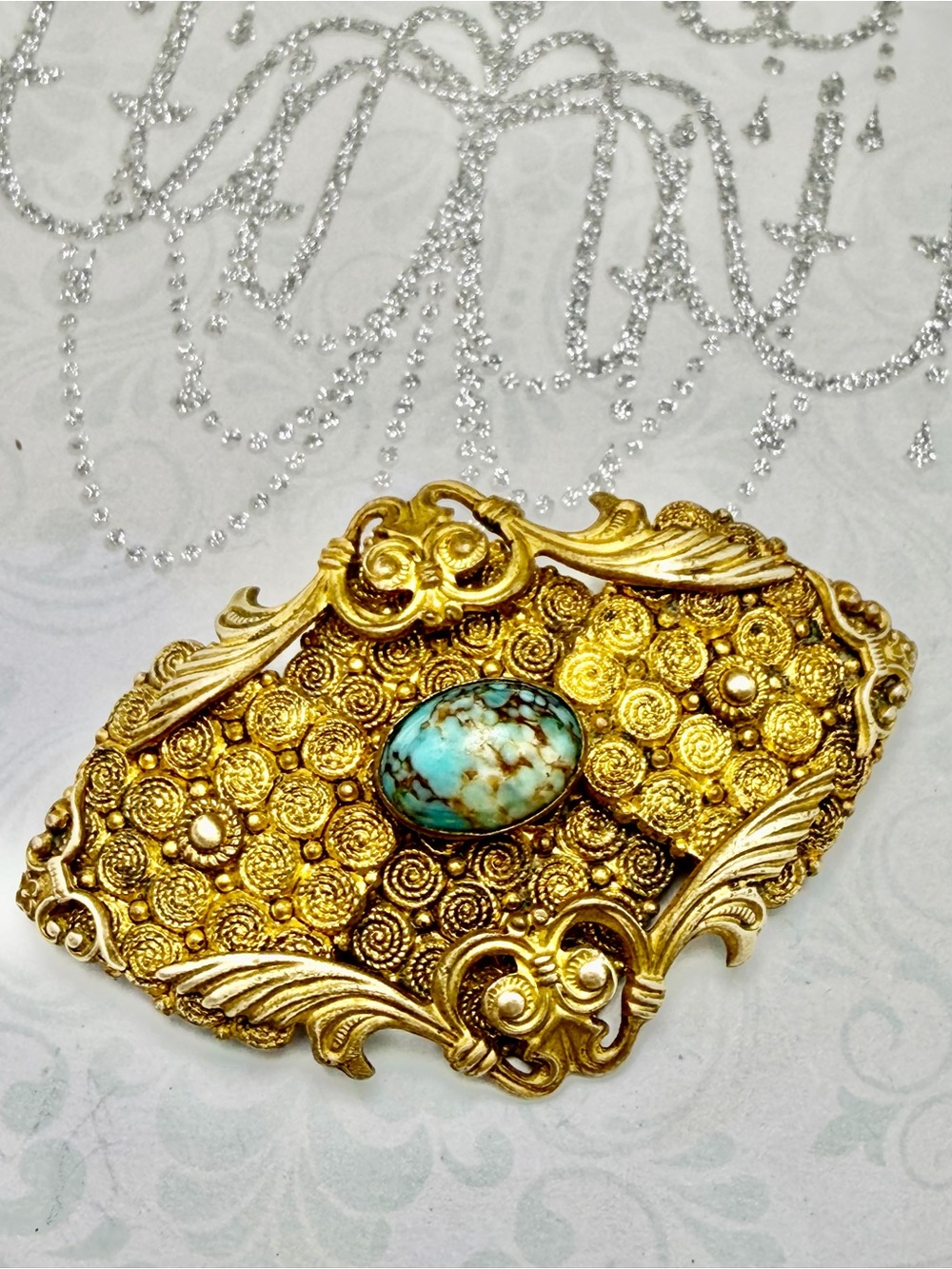 Antique Peking Glass Brooch #cz624